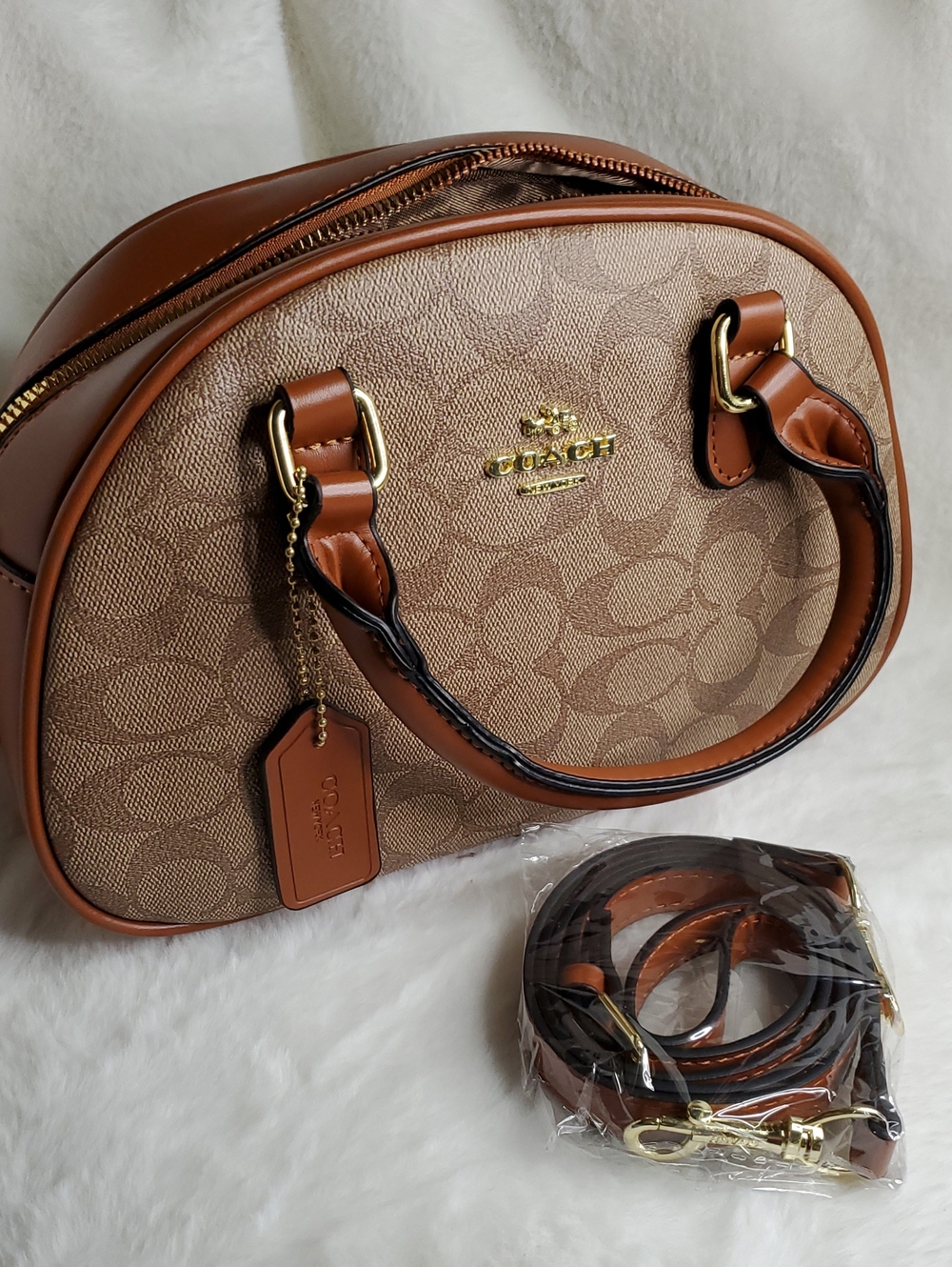 Coach Mini Dome Satchel in Tan and Brown with Gold Hardware